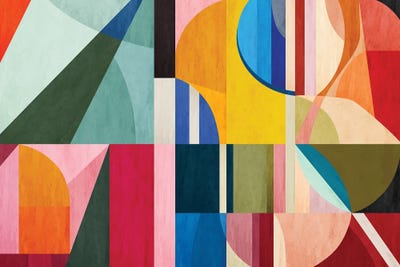 Coral And Blush Geometric Semicircles by Angel Estevez wood print