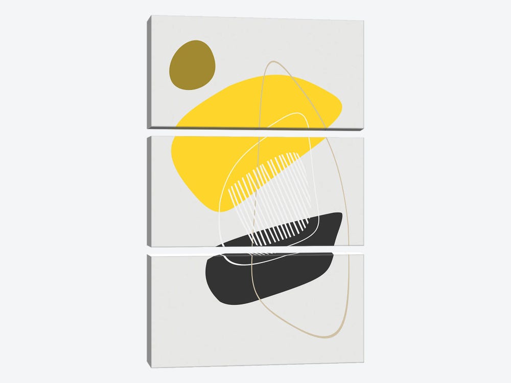 Minimal in Yellow and Black by Angel Estevez 3-piece Canvas Wall Art
