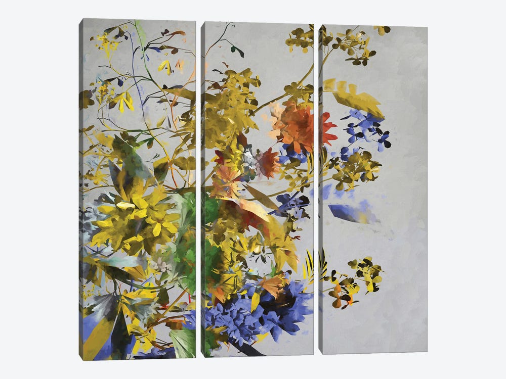 Flowers With Golden Predominance by Angel Estevez 3-piece Art Print