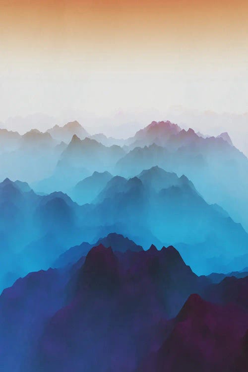 Mountains Under Bluish Fog