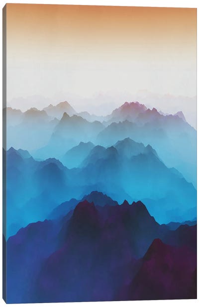 Mountains Under Bluish Fog Canvas Art Print - Mist & Fog Art