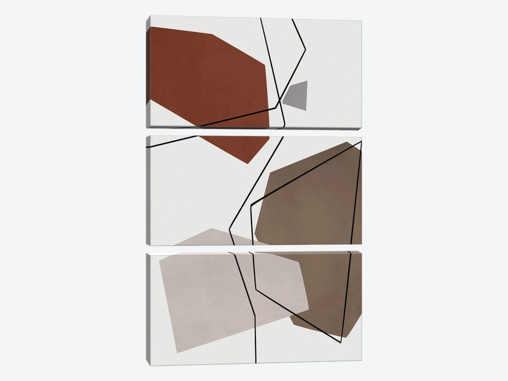 Minimal In Gray, Beige And Brown by Angel Estevez 3-piece Canvas Art Print