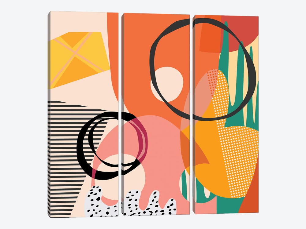 Meeting Of Shapes And Patterns by Angel Estevez 3-piece Canvas Print