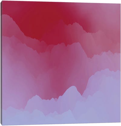 Mountains Under Pink Mist Canvas Art Print - Purple Abstract Art
