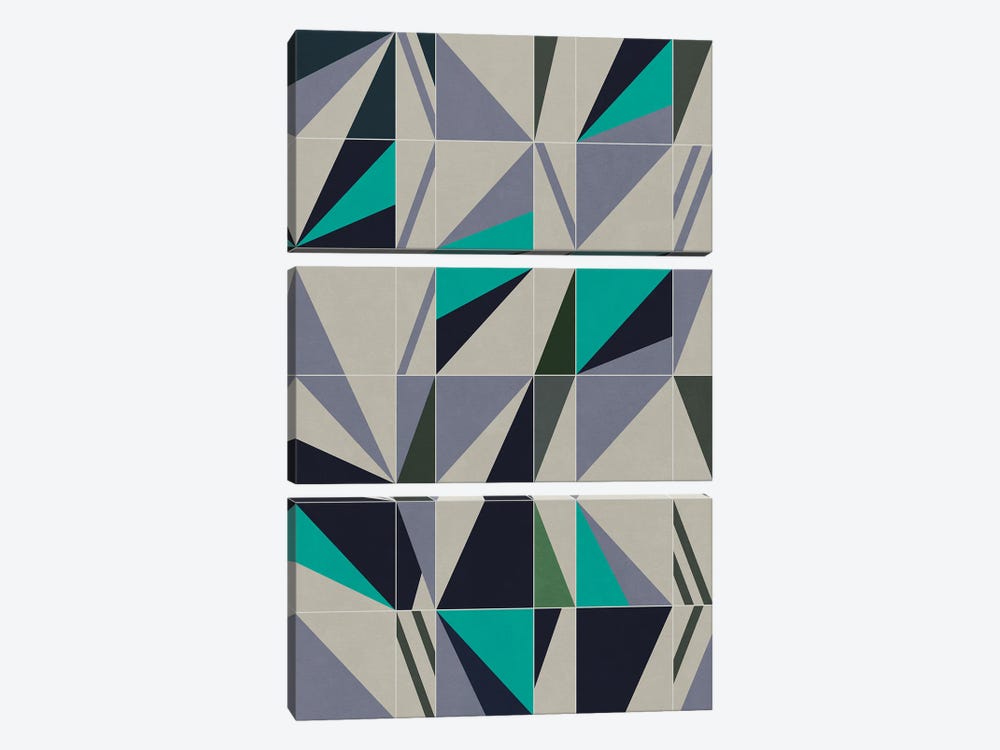 Combination Of Squares And Rectangles With Geometric Shapes by Angel Estevez 3-piece Canvas Art