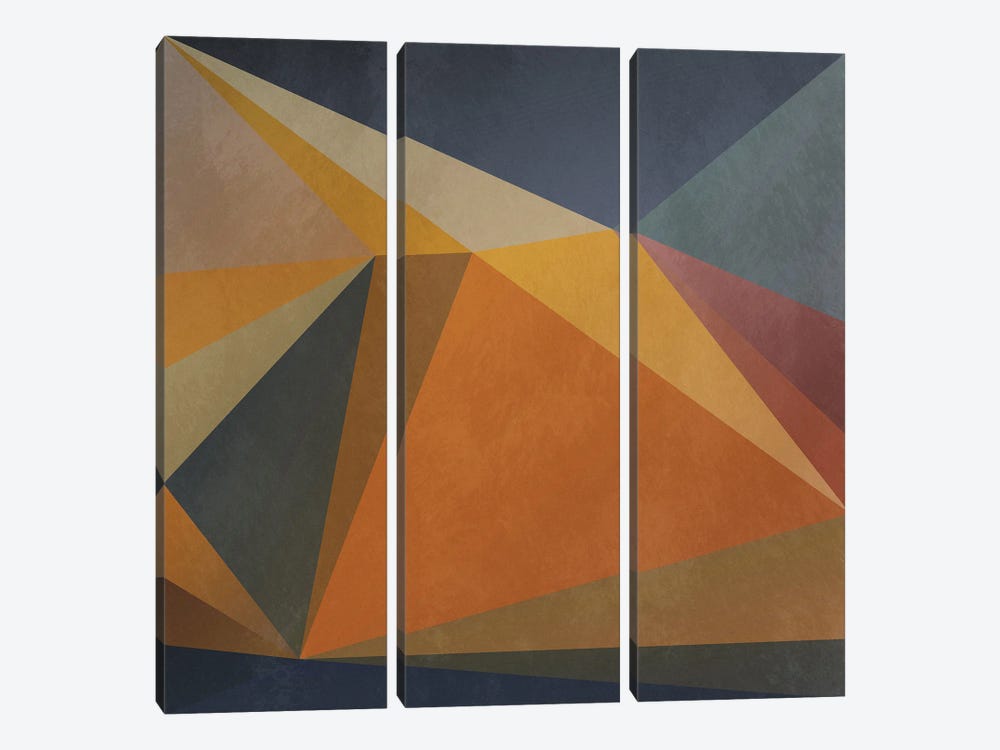 Interconnected Triangles VI by Angel Estevez 3-piece Canvas Wall Art