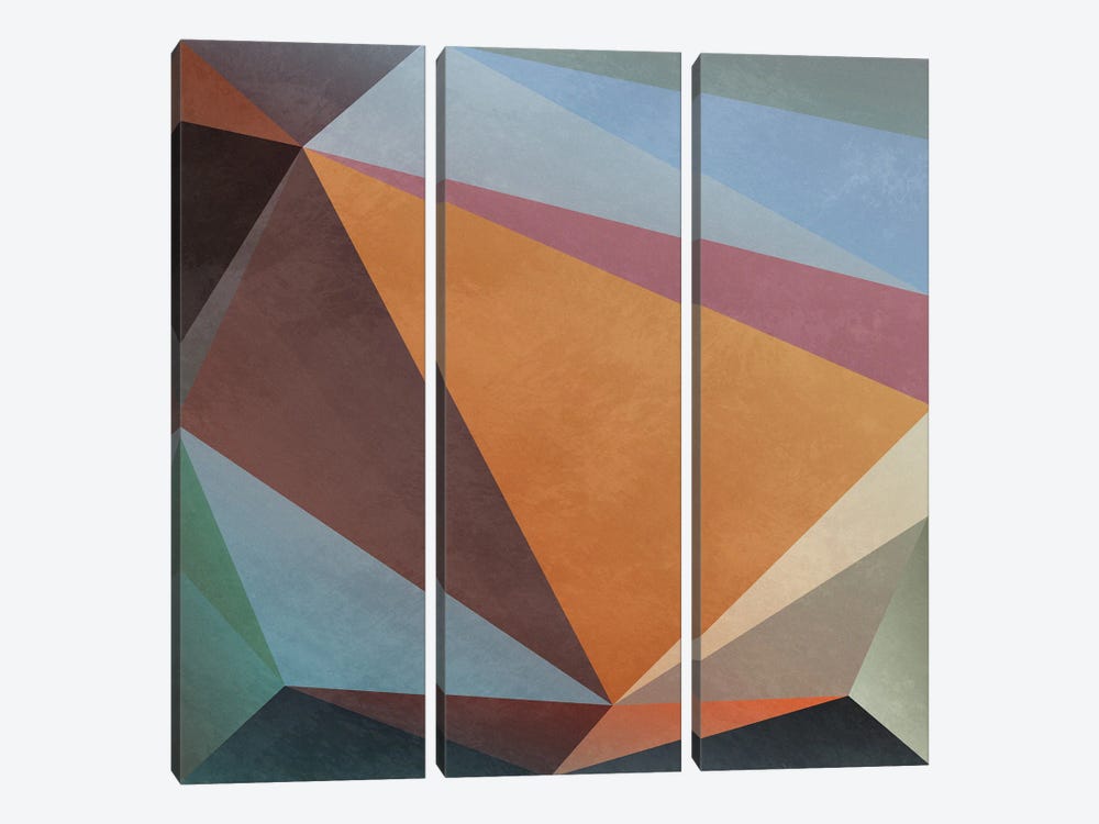 Interconnected Triangles VIII by Angel Estevez 3-piece Canvas Wall Art