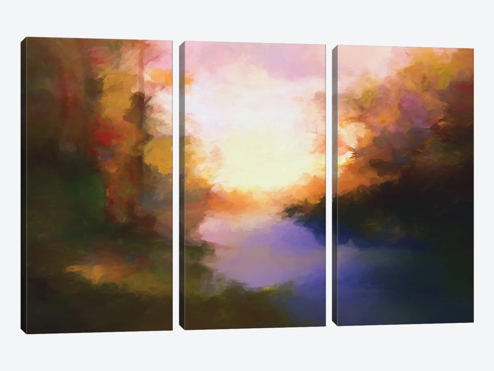 Woods And Lake by Angel Estevez 3-piece Canvas Print