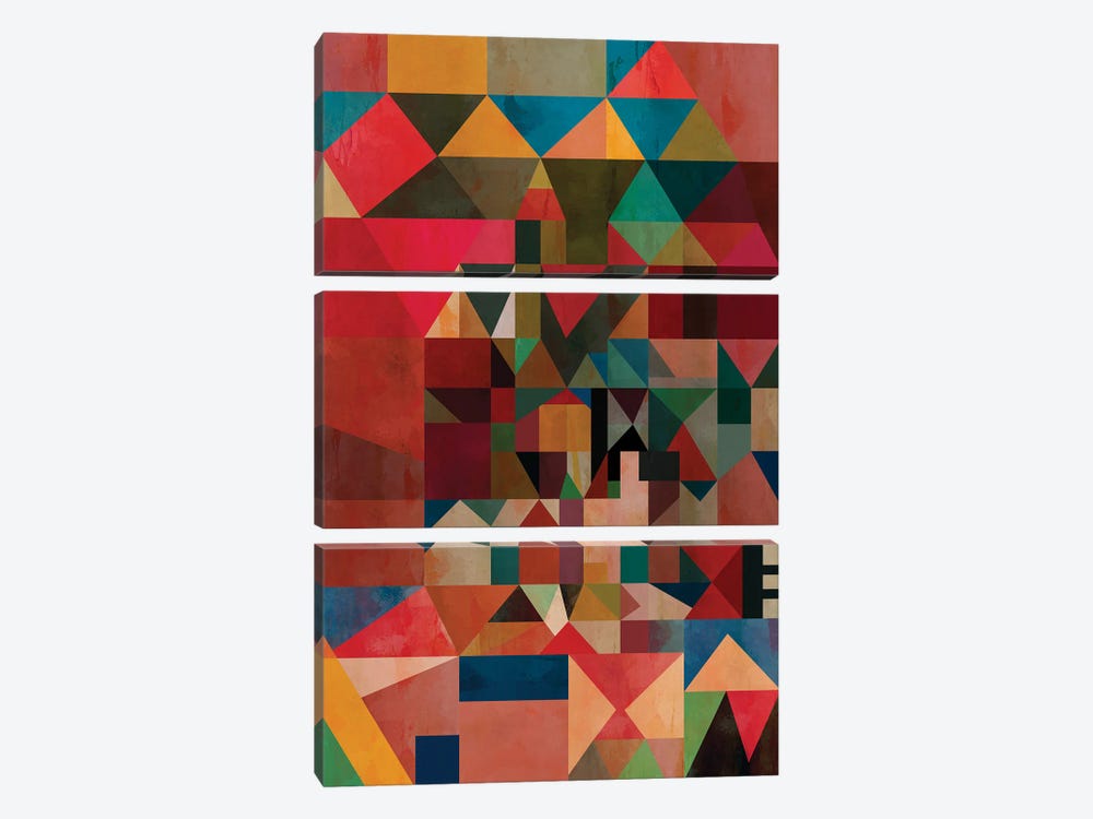 Triangles And Rectangles IV by Angel Estevez 3-piece Canvas Wall Art