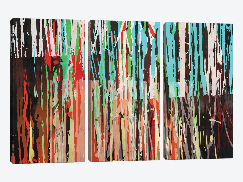 Colored And Irregular Strokes II by Angel Estevez 3-piece Canvas Artwork
