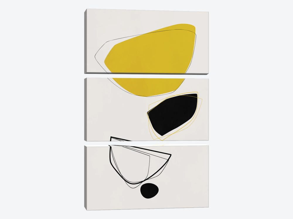 Minimal In Yellow And Black II by Angel Estevez 3-piece Canvas Wall Art