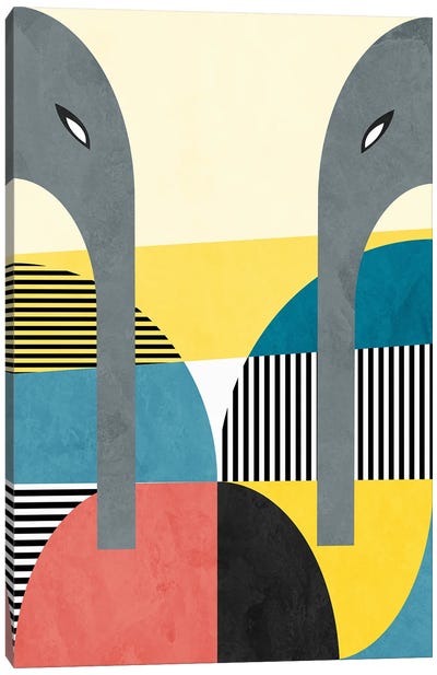 Geometric Couple Of Elephants Canvas Art Print - Angel Estevez