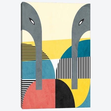 Geometric Couple Of Elephants Canvas Print #AEZ780} by Angel Estevez Canvas Wall Art