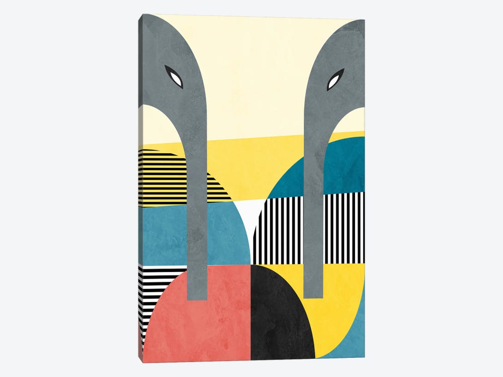 Geometric Couple Of Elephants by Angel Estevez 1-piece Canvas Artwork
