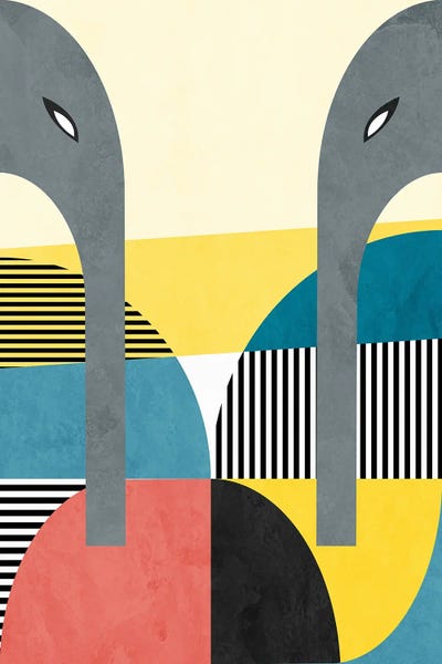 Dopamine Decor: Geometric Couple Of Elephants by Angel Estevez