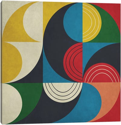 Geometric With Semi Circles VII Canvas Art Print - Squares with Concentric Circles Collection