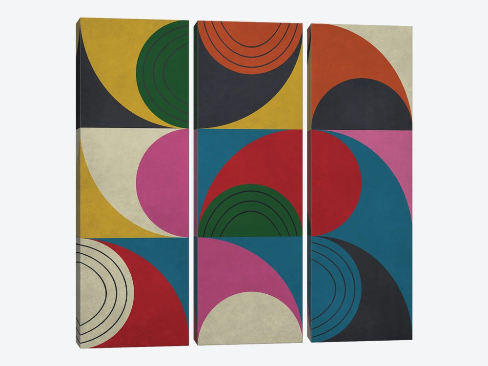 Geometric With Semi Circles VIII by Angel Estevez 3-piece Canvas Print
