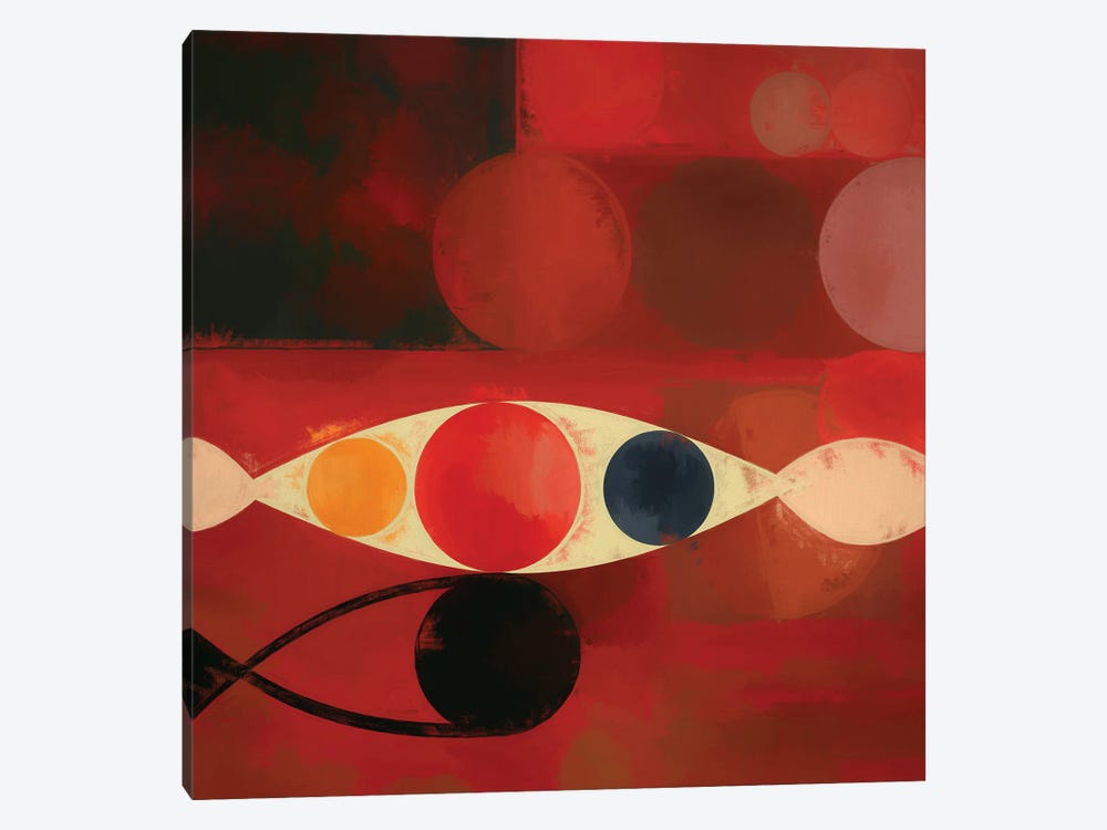 Circles On Red Background by Angel Estevez 1-piece Canvas Art Print