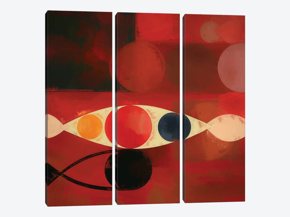 Circles On Red Background by Angel Estevez 3-piece Canvas Art Print