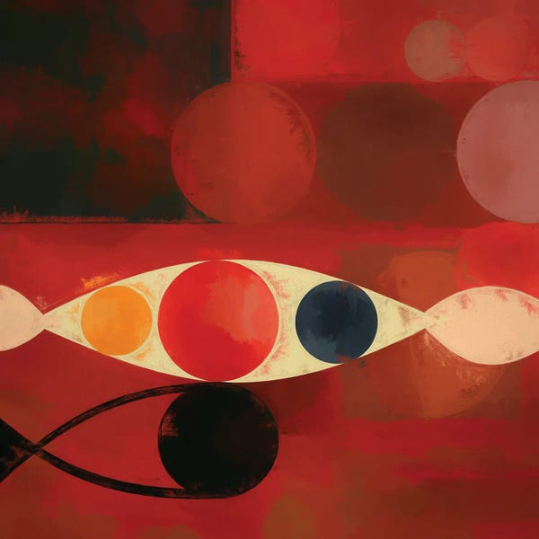 Bauhaus: Circles On Red Background by Angel Estevez