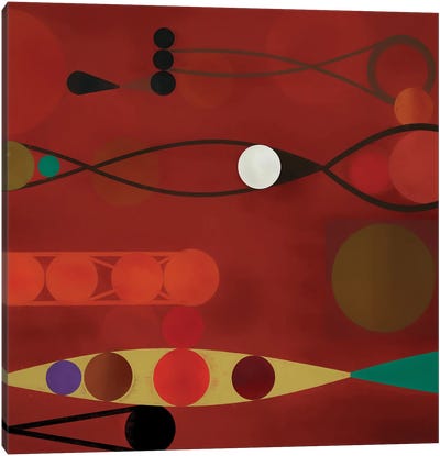 Circles On Red Background II Canvas Art Print - Red Abstract Art