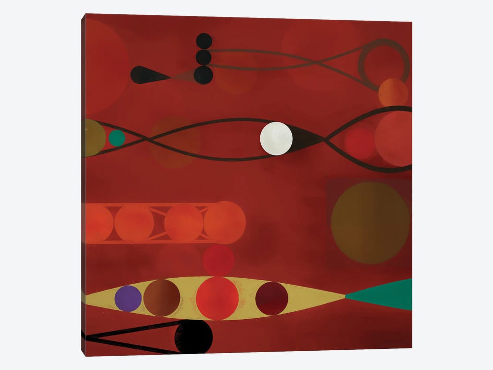 Circles On Red Background II by Angel Estevez 1-piece Canvas Art