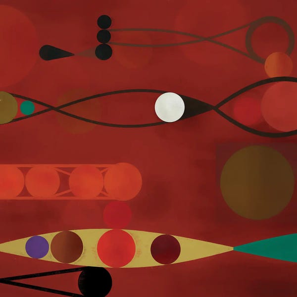 Angel Estevez: Circles On Red Background II by Angel Estevez