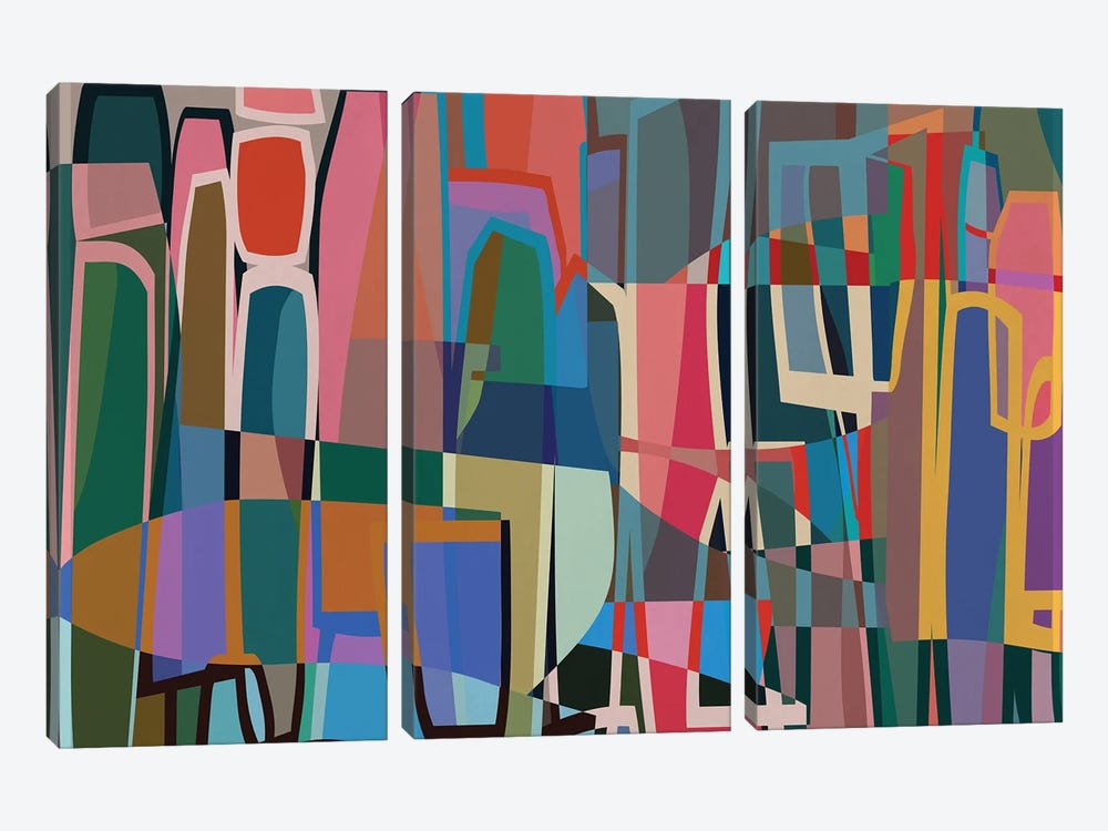 Colored Pieces XIII by Angel Estevez 3-piece Canvas Print