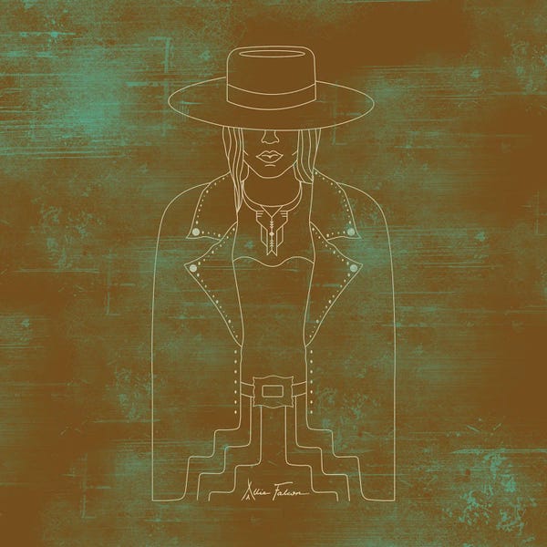 Women's Coats & Jackets: Lady Outlaw in Rust & Turquoise by Allie Falcon