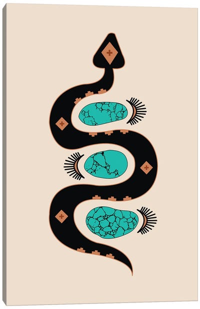 Southwestern Slither in Black and Turquoise Canvas Art Print - Snake Art