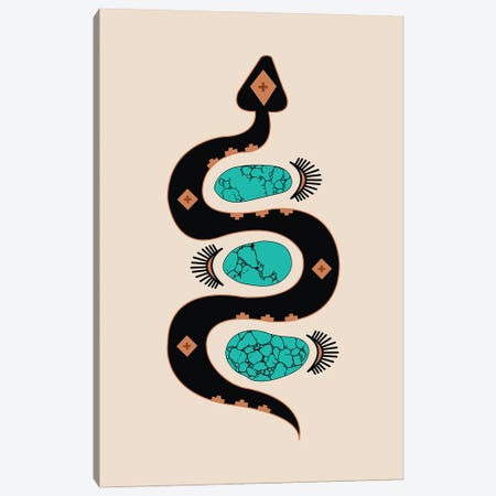 Southwestern Slither in Black and Turquoise Canvas Print #AFC32} by Allie Falcon Canvas Print