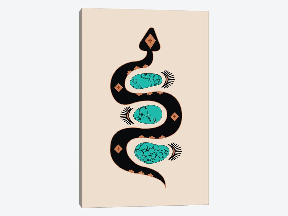 Southwestern Slither in Black and Turquoise by Allie Falcon 1-piece Canvas Print