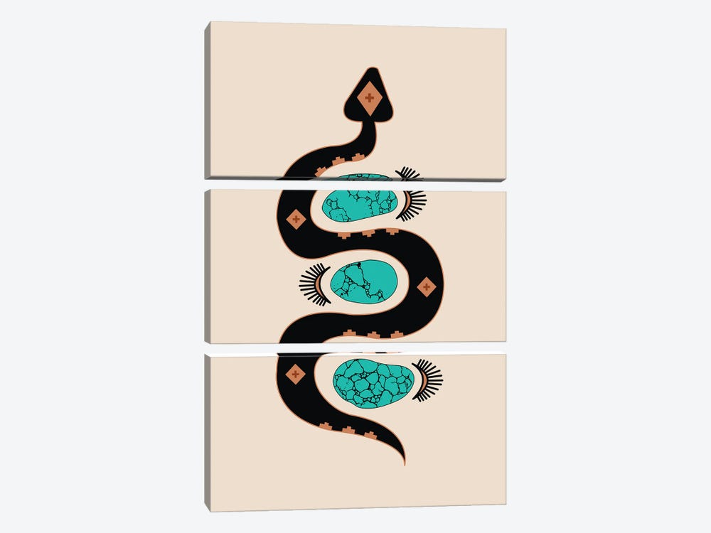 Southwestern Slither in Black and Turquoise by Allie Falcon 3-piece Art Print