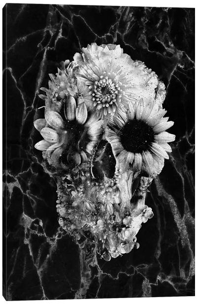 Floral Skull II Canvas Art Print - Black & White Graphics & Illustrations