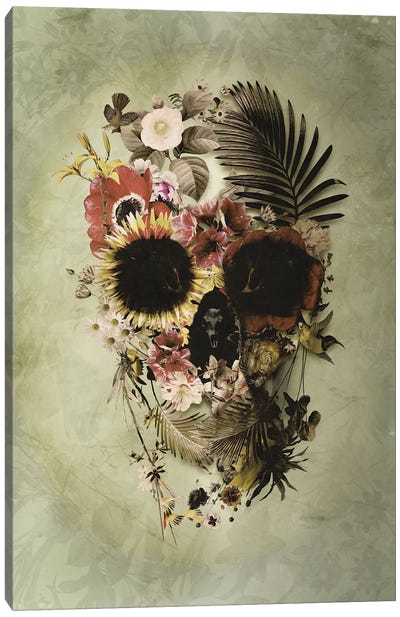 Garden Skull Light Canvas Art Print - Día de los Muertos Art