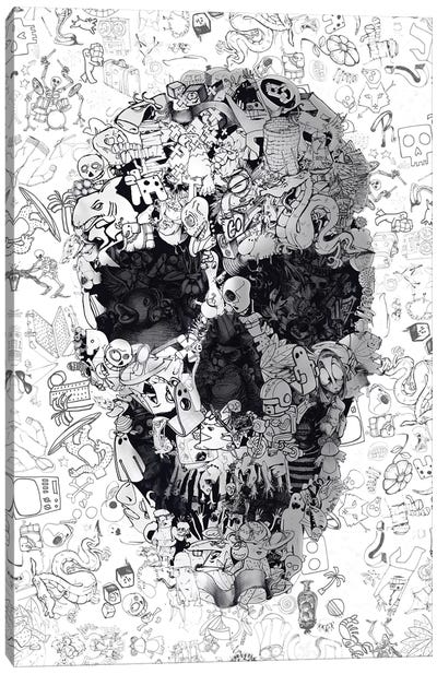 Doodle Skull Canvas Art Print - Horror Art