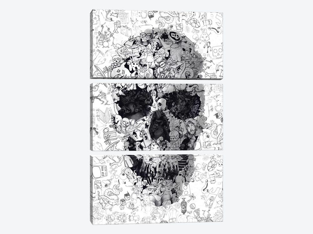 Doodle Skull by Ali Gulec 3-piece Canvas Print