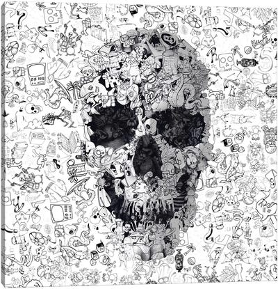 Doodle Skull, Square Canvas Art Print - Maximalism