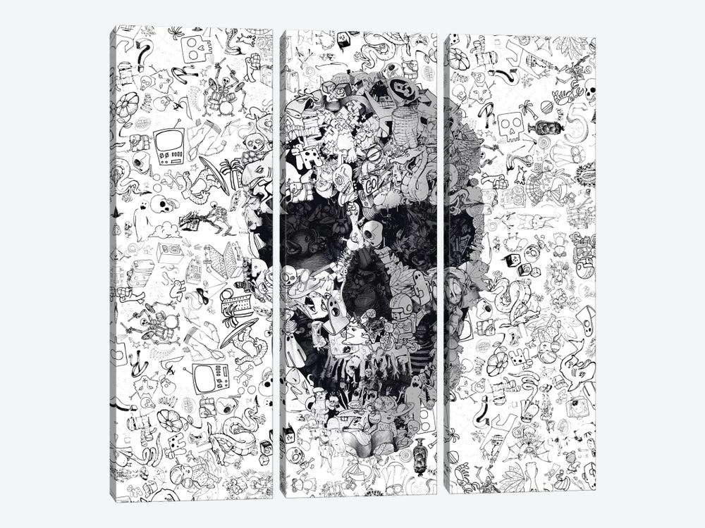 Doodle Skull, Square by Ali Gulec 3-piece Art Print