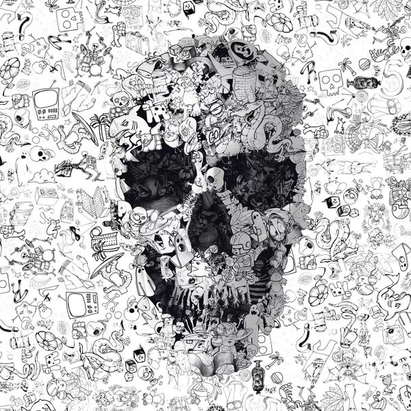 Skulls: Doodle Skull, Square by Ali Gulec