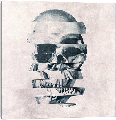 Glitch Skull Mono Canvas Art Print