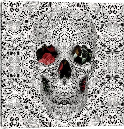 Lace Skull II, Square Canvas Art Print - Halloween Art