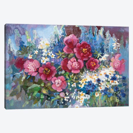 Flowerbed With Peony Canvas Print #AGG125} by Anastasiia Grygorieva Canvas Art Print