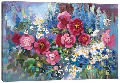Flowerbed With Peony Canvas Art Print - Garden & Floral Landscape Art