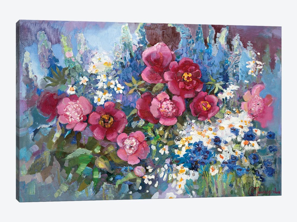 Flowerbed With Peony by Anastasiia Grygorieva 1-piece Canvas Art Print