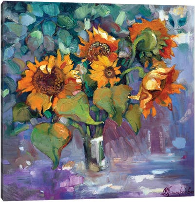 Sunflowers In Vase Canvas Art Print - Anastasiia Grygorieva