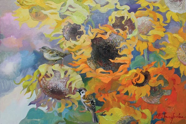 Sparrows: Sunflowers Days by Anastasiia Grygorieva