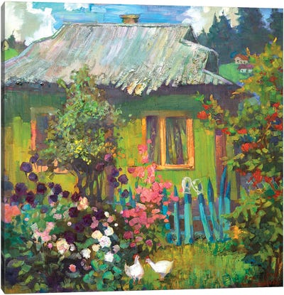Green Hut In Ukraine Canvas Art Print - Cozy Cottage