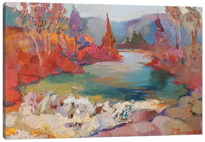 Waterfall In Yaremche Canvas Art Print - Pastel Impressionism