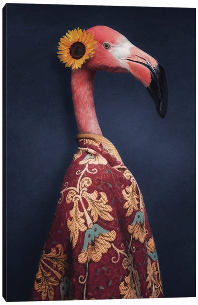 Cynthia Peach Canvas Art Print - Flamingo Art